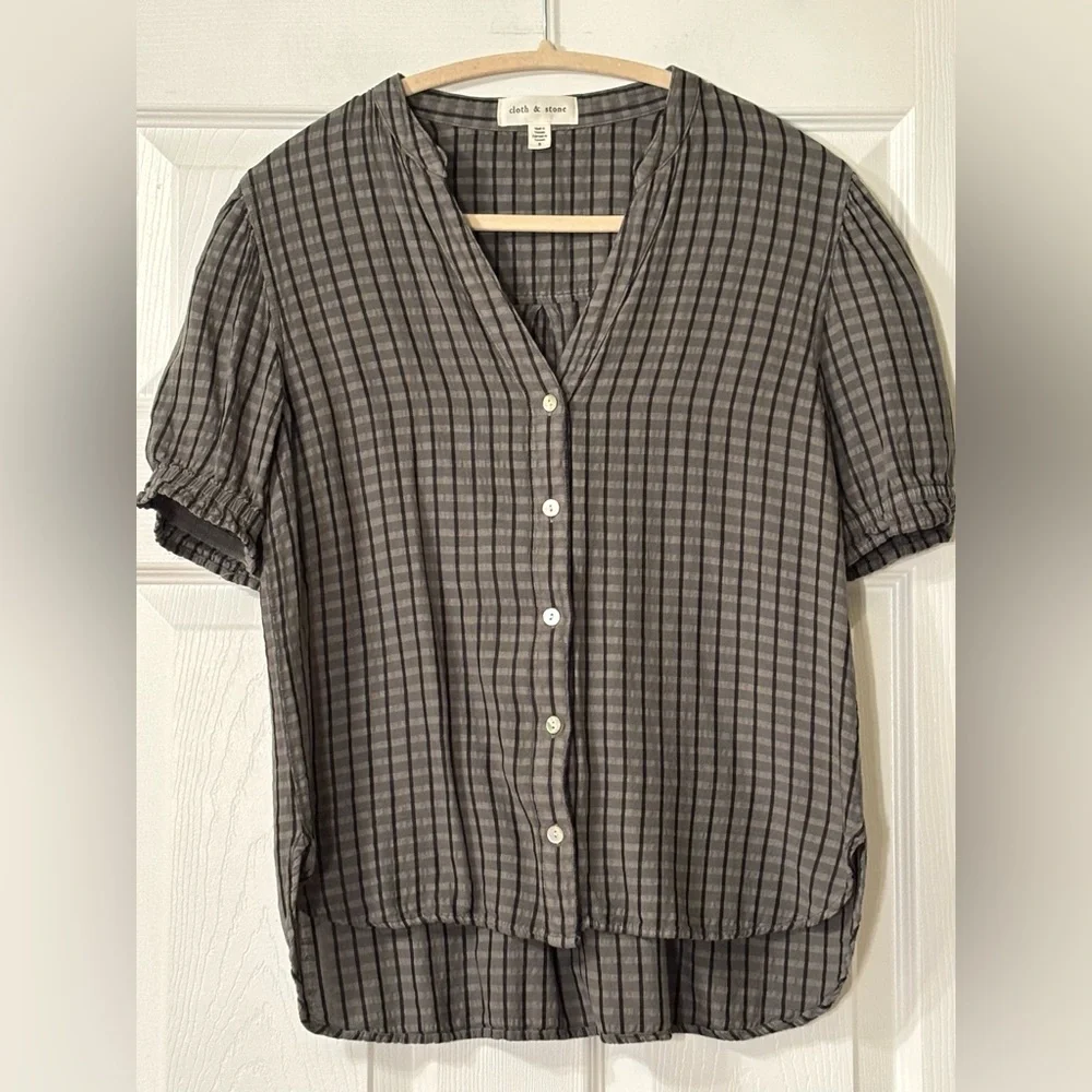 Anthropologie Cloth & Stone Puff Sleeve Linen Blend Button Down Top Size S EUC - Picture 2 of 10